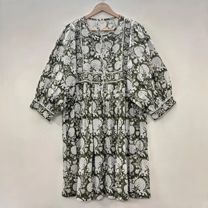 Vestido Casual Midi para Mujer, Tejido 100% Algodón, Liso, Manga Corta, Cintura Imperio, Estilo Babydoll, Cuello en V, Holgado, Funcional - Product Image 3