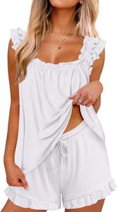 Pajama for Women Set 2 Piece Ruffle <b>Pjs</b> Soft Tank Top and Shorts Sleepwear Set Bridal Pajama Set for Women - Product Image 4
