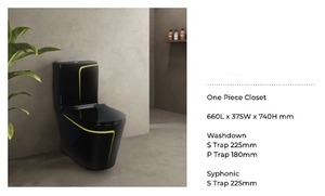 WC monobloc au design optimal, noir et jaune, série INSTA, 660x375x740mm, siphon S&P, système de chasse d'eau siphonique - Product Image 3