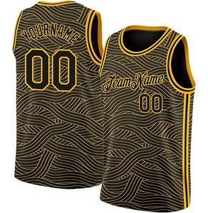 Maillot de basket-ball géométrique noir et jaune personnalisé, impression par sublimation, débardeur unisexe anti-humidité pour adulte, toutes saisons - Product Image 1