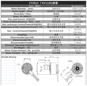Yahree cy2812 kv1100 מנוע ללא מברשות עבור fpv ו cinematic רחפנים 12n14p יעילות גבוהה עמיד למים ip65 dc24v 800w - Product Image 5