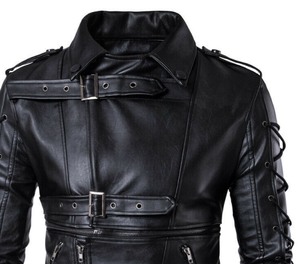 Custom Design Men's <b>Leather</b> <b>Jacket</b> Solid Color Winter Eco-Friendly Stand Collar Front Logo Streetwear - Product Image 5