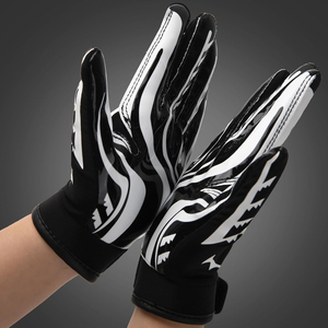 Guantes de fútbol americano deportivos de dedo completo, negros y blancos, con estampado por sublimación, antideslizantes, con cierre de velcro, unisex, para todas las estaciones. - Product Image 6