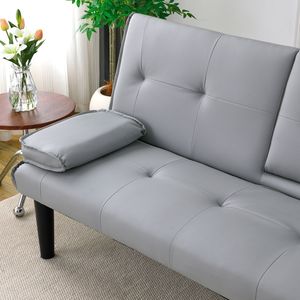 Divano Letto Multifunzionale in PVC Grigio Chiaro da 67 Pollici con Portabicchieri Pieghevole, Prodotto Estremamente Pratico - Product Image 5