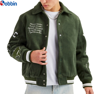 Veste universitaire pour homme en laine avec motifs brodés, col rabattable, fermeture éclair, style décontracté pour l'automne - Product Image 3