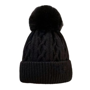 Wholesale Unisex Acrylic Beanie Pom Pom Hat <b>Winter</b> Warm Flanged Fur Cuffed Beanie Street Style Cold Proof <b>Cap</b> Custom Logo - Product Image 2