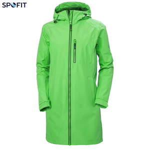 Impermeable Largo con Capucha Verde Personalizado al por Mayor, Chaqueta de Lluvia con Cremallera Completa para Uso en Exteriores, Fabricante OEM - Product Image 1