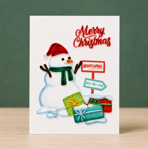 Carte de vœux élégante faite à la main en papier, impression numérique, taille personnalisée, motif bonhomme de neige du Pôle Nord, quilling, Noël Vietnam, haute qualité - Product Image 1