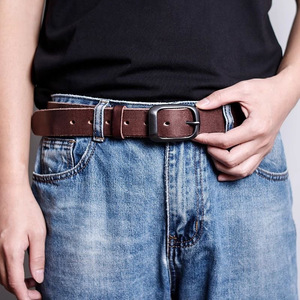 Cinturón Formal de Cuero Vacuno Genuino Vintage para Hombre con Hebilla Cuadrada de Aleación Oscura, Correa Trenzada Sólida Ajustable de 3.5cm de Ancho - Product Image 6