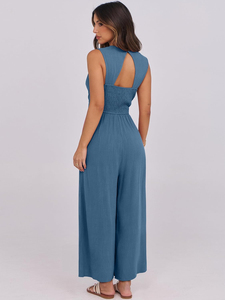 Combinaison décontractée à jambes larges pour femme, tenue une pièce douce, respirante, légère et confortable, prête pour l'été et la plage, en polyester/coton - Product Image 3