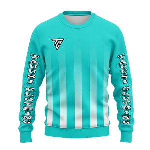 Sudadera de cuello redondo a rayas verde azulado para hombre, con logo personalizado y estampado en la manga, jersey de manga larga para entrenamiento de equipo, tops de invierno al por mayor - Product Image 1