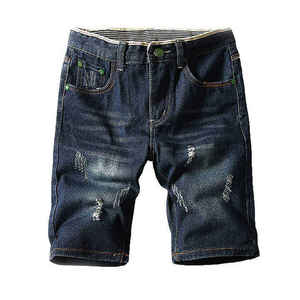 Low MOQ Men's Mid Waist Baggy Denim Shorts Casual Wear 100% Cotton Breathable Embroidered Summer - Product Image 1