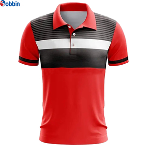 Polo de Hombre a Rayas Rojas de Alta Calidad, Manga Corta, Tejido Transpirable, Diseño Casual, Bloques de Color, Estampado Digital - Product Image 1