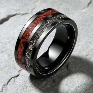 Bague en carbure <span class=keywords><strong>de</strong></span> tungstène avec os <span class=keywords><strong>de</strong></span> dinosaure et météorite, alliance à double rainure <span class=keywords><strong>de</strong></span> 8 mm pour femmes et hommes, bijoux <span class=keywords><strong>de</strong></span> collection en gros - Product Image 3
