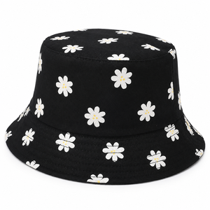 Sombrero de Pescador Floral Negro al por Mayor con Estampado de Flores Blancas, Unisex, Ligero, para Verano, Playa, Viajes y Protección Solar - Product Image 5