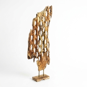 Krawang Stand Handcrafted <b>Wooden</b> Lattice Sculpture <b>Rustic</b> Carved Tabletop Decorative Artwork Stand Home Decor Display Accent - Product Image 1