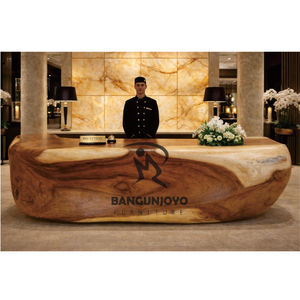 Solid Wood Oval Reception Desk Modern Rustic Hotel Lobby <b>Bar</b> <b>Table</b> Durable Commercial Furniture - Product Image 4
