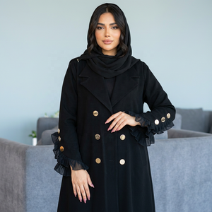 <b>Black</b> Abaya Shirt Collar Long Sleeve <b>Floor</b> <b>Length</b> Modest Muslim <b>Dress</b> Women Eid Ramadan Breathable Lightweight Daily Use - Product Image 6