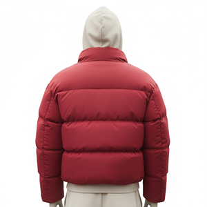 Mens Red Padded Puffer Jacket Hood Zipper Closure Winter <b>Bubble</b> <b>Coat</b> Waterproof Embroidery Warm Insulated Outerwear Fashion - Product Image 3
