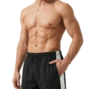 Shorts de sport noirs avec bandes latérales blanches, design sportif, respirants, taille élastique, pour l'entraînement, la course et la gym - Product Image 5
