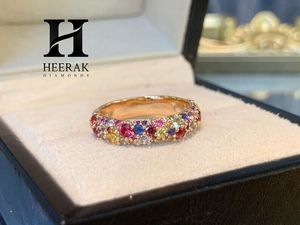 Luxury Rainbow Sapphire Pave Eternity Band 14K Gold Multi Color Gemstone <b>Dome</b> <b>Ring</b> Confetti Diamond Stacking Wedding Jewelry - Product Image 6