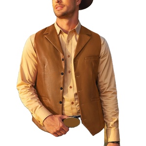 Veste de tailleur décontractée à simple boutonnage avec poches et col en V pour homme, en cuir et en toile, veste d'hiver sans manches à revers - Product Image 1