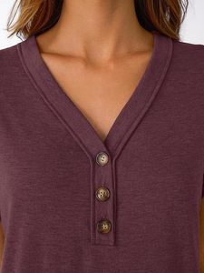 T-shirts à manches courtes et col en V pour femmes, hauts décontractés et élégants pour l'été, style Henley, coupe ample, basique, tenue de printemps 2026 - Product Image 6