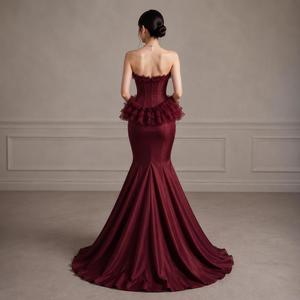 Luxury Burgundy Mermaid Gown Designer Evening Dress Strapless Corset Satin <b>Prom</b> Dress Natural Elegant <b>Party</b> Wear Women Formal - Product Image 2