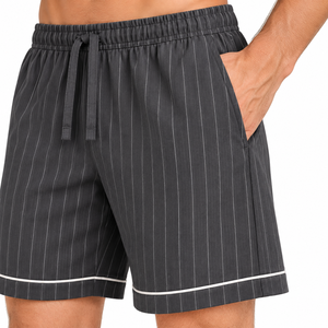 <b>Men</b> Striped Knitted Polyester Casual <b>Pajama</b> <b>Set</b> <b>Short</b> Sleeve Button Sleepwear Summer Cool Loungewear Matching Lounge <b>Shorts</b> Dark - Product Image 4