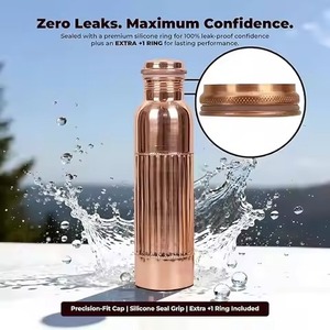 Copper Water Bottle With Silicone Seal Ring Precision Fit Cap Portable Travel <b>Drinkware</b> Modern Design - Product Image 1