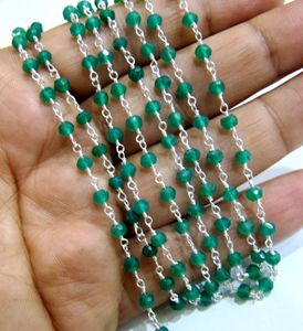 Natural Green Onyx Rondelle Faceted Beaded Wire Wrapped <b>Rosary</b> Chain - Product Image 3