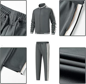 Conjunto Deportivo de Otoño para Hombre, Color Sólido, Cierre Frontal con Cremallera, Diseño Deportivo, Largo Completo, Transpirable, Poliéster, Corte Regular, con Bolsillos Laterales - Product Image 3