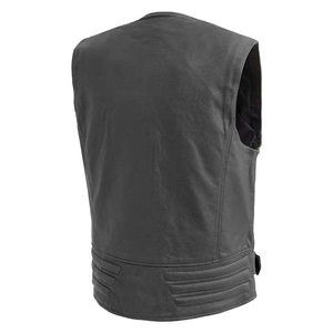 Gilet sans manches en cuir véritable pour homme, col en V, fermeture boutonnée, couleur unie, style motard, vêtement d'extérieur d'automne, coupe classique - Product Image 2