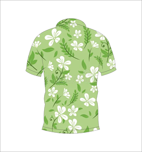 เสื้อโปโลลายดอกไม้สีเขียวสดใส ลายดอกไม้สีขาว ลายใบไม้สีเขียว แขนสั้น ลำลองสำหรับฤดูร้อน มุมมองด้านหน้าและด้านหลัง - Product Image 6