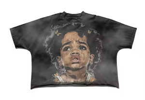 T-shirt d'été personnalisé oversize ample vintage délavé à l'acide avec rivets et strass, déchiré et vieilli, double couche, 100% coton peigné - Product Image 1