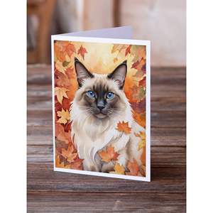 Gato balinés caprichoso en hojas de otoño Paquete de 8 A7 Tamaño 5x7 Tarjetas de notas en blanco con sobres Tarjetas de felicitación - Product Image 2