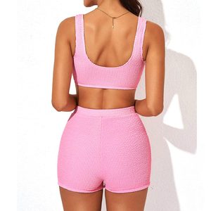 Ensemble short cycliste et crop top à carreaux pour femme, vente en gros, streetwear personnalisé, OEM ODM, usine de marque privée - Product Image 2