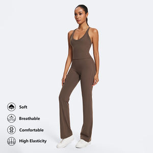 Conjuntos Deportivos Casuales para Mujer, Personalizados OEM, de Secado Rápido, Camiseta Deportiva y Pantalones Anchos para Gimnasio y Yoga - Product Image 2