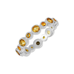 แหวนพลอยซิทรินทรงกลมเจียระไนแบบบริลเลียนท์ เงินแท้ 925 ชุบโรเดียม ดีไซน์ทันสมัย หรูหรา สวยงาม - Product Image 5