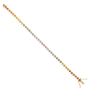 High Quality Women Custom Bezel <b>Set</b> Multi Sapphire Stackable Tennis Bracelet K14 Real Yellow <b>Gold</b> Elegant Handmade Jewelry - Product Image 6
