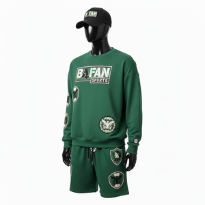 Ensemble sweat-shirt et short en molleton de coton de luxe pour homme, toucher doux, ton vert, logo brodé personnalisé, vêtements pour homme - Product Image 4