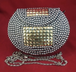 Folk Art Metal Clutch <b>Bag</b> With Gold Plated <b>Studs</b> Irregular Shape Brass Craft - Product Image 5