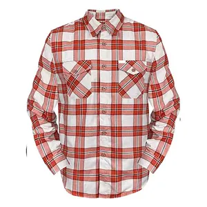 Camisa de Franela con Bolsillo de Parche y Dobladillo Curvo con Logotipo Personalizado, Camisas Casuales con Estampado a Cuadros para Hombre, 100% Algodón, Manga Larga, Transpirable - Product Image 5