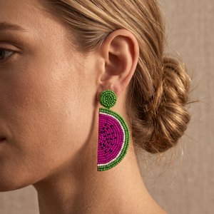 Handmade Seed Bead Flower Oval Shape Earrings Green Red Jewelry Women's Party Embroidery Crafts Cross-<b>stitching</b> Needlework - Product Image 3