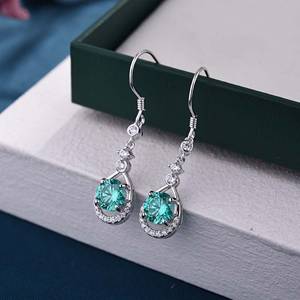 Teal Moissanite Drop <b>Earrings</b> – Velaboo 925 <b>Silver</b> Teardrop Design – Elegant Halo <b>Dangle</b> <b>Earrings</b> for Wedding & Evening Wear - Product Image 1