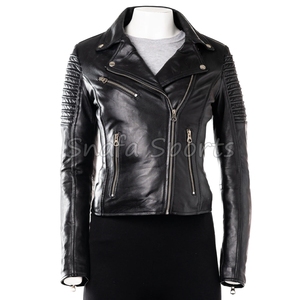 Ladies Premium Leather Crop <b>Jacket</b> <b>Short</b> Stylish Biker Style Coat Modern Slim Fit Winter Fashion Outerwear for Women - Product Image 6