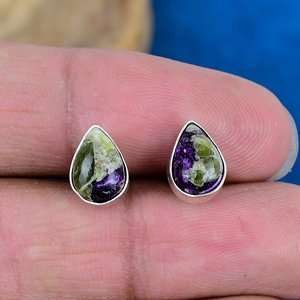 Natural Purple Stichite Gemstone Pear Shape Handmade <b>Stud</b> <b>Earring</b> 925 Sterling Silver - Product Image 2