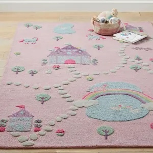 Tapis décoratif touffeté rectangulaire rose pastel motif nuages arc-en-ciel, tapis de sol rembourré en polyester pour chambre à coucher - Product Image 2
