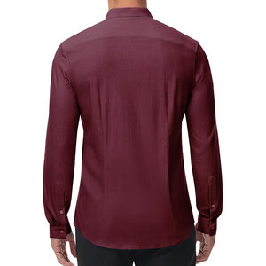 Chemises habillées décontractées pour hommes, motif uni, mélange polyester/coton, manches longues, infroissables, respirantes, col montant, bouton unique - Product Image 5