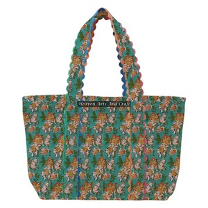 Sac fourre-tout en coton imprimé à la main avec des blocs de ric-rac, sac à bandoulière vintage bohème pour femmes, deux sangles, sac indien - Product Image 1